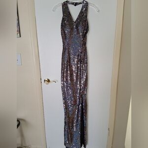 Elegant Vintage Showtime Sequin Evening Gown With Dramatic Slit